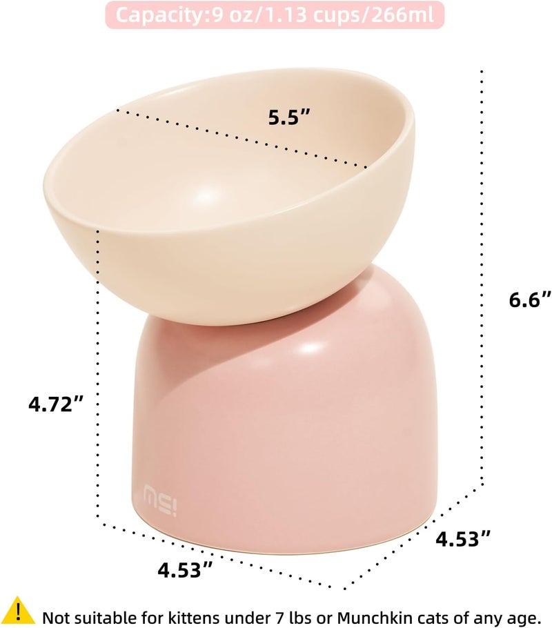 MS!MAKE SURE Elevated Ceramic Cat Food Bowl - 5.5" Wide Dish for Whikser Friendly, 6.6" Height for Easy Feeding, Lead & Cadmium Free, Durable Raised Cat Food Bowls, Pink - Image 2